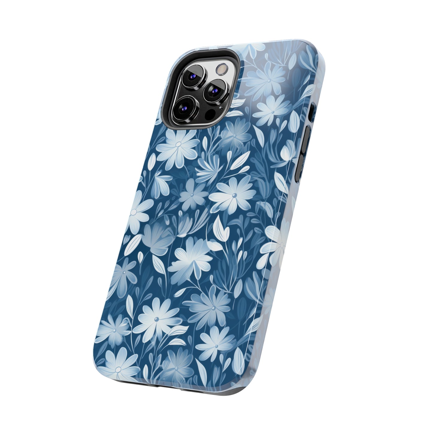 Gentle Elegance: Soft Muted Blue Flower Design Iphone Tough Phone Case