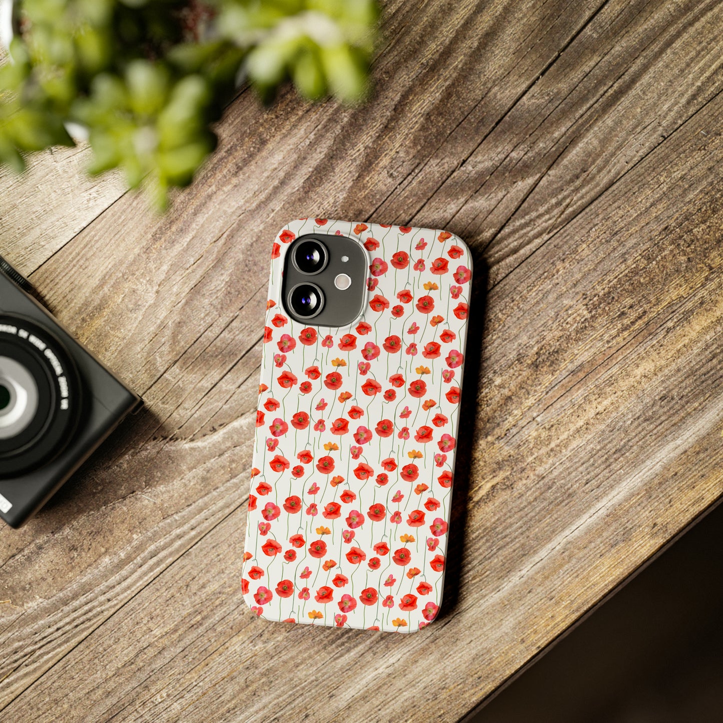 Vivid Elegance: Bright Red Poppies on a White Background Iphone 15-12 Slim Phone Case