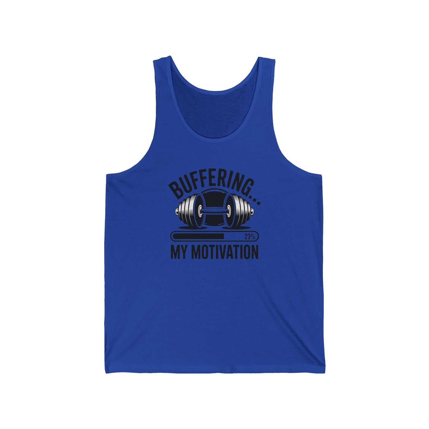 LPT Realty Funny Workout Tank Buffering My Motivation, LPT Logo on Back Workout Tank Unisex Jersey Tank