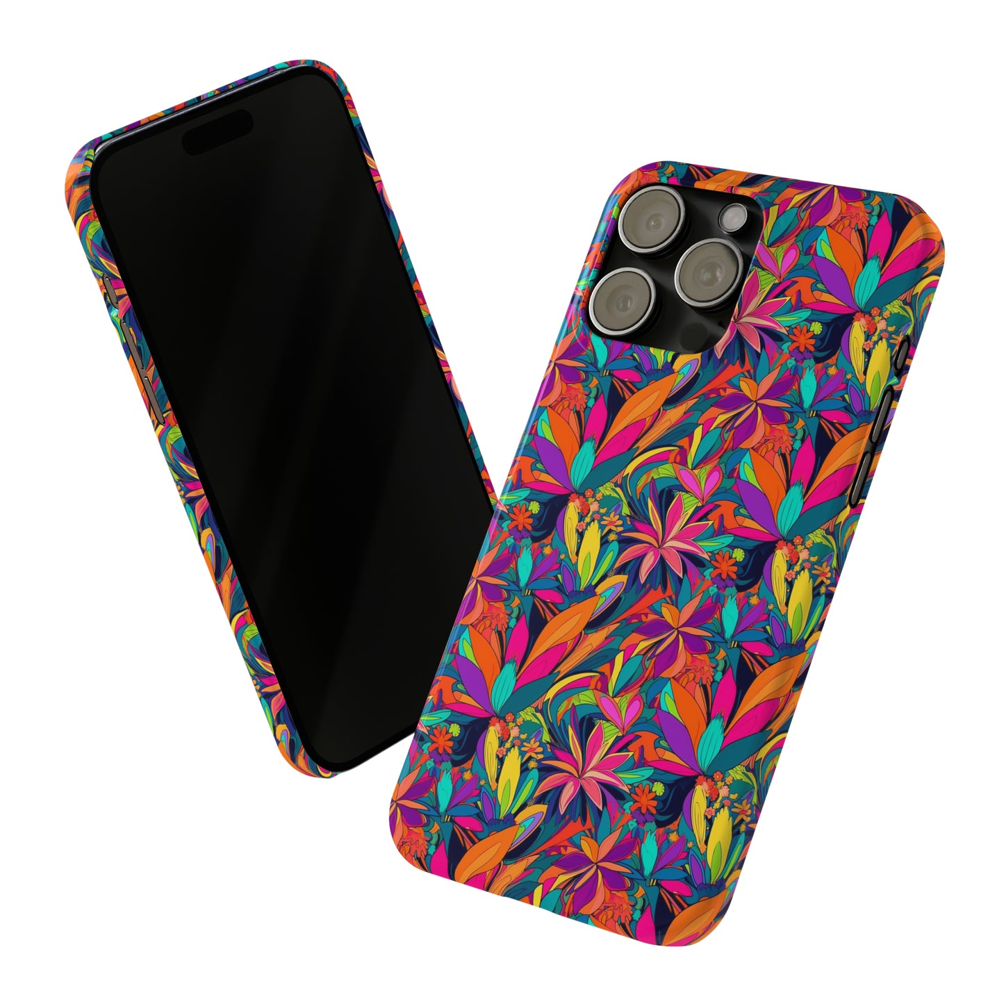 Tropical Neon Flowers Iphone 15-12 Slim Phone Case