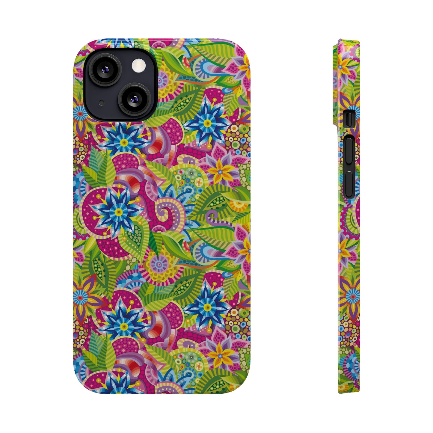 Vibrant Array of Abstract Flowers and Paisley in Rainbow Hues Iphone 15-12 Slim Phone Case