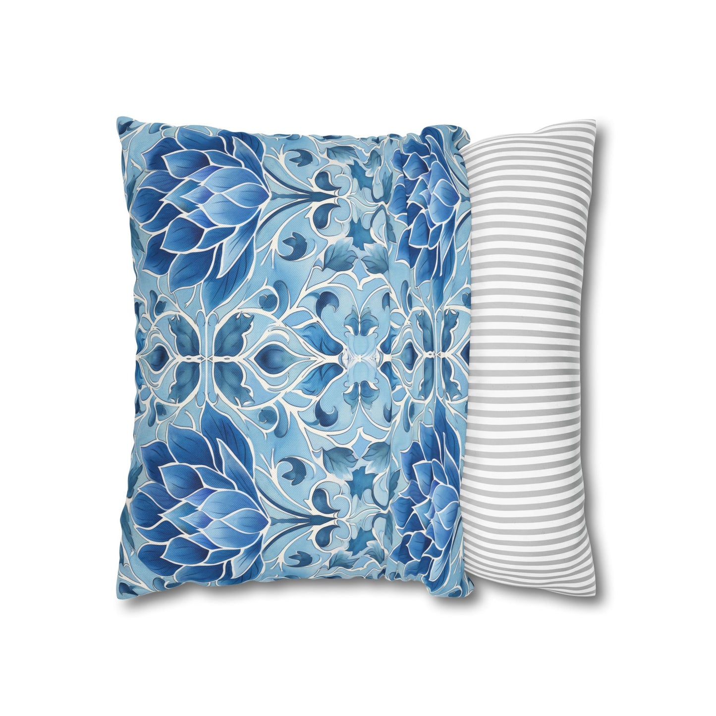 Exquisite Blue Lotus Elegance Floral Mosaic Design Spun Polyester Square Pillowcase 4 Sizes