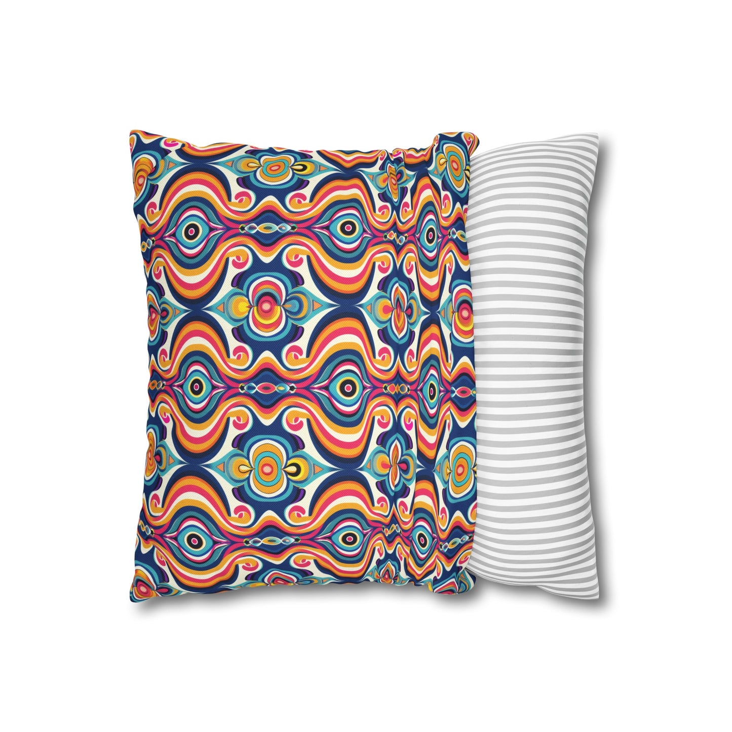 Vibrant Retro Waves with Colorful Geometric Pattern Spun Polyester Square Pillowcase 3 Sizes