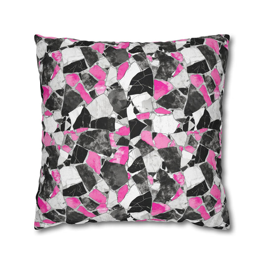 Chic Pink and Gray Mosaic Design Spun Polyester Square Pillowcase 4 Sizes