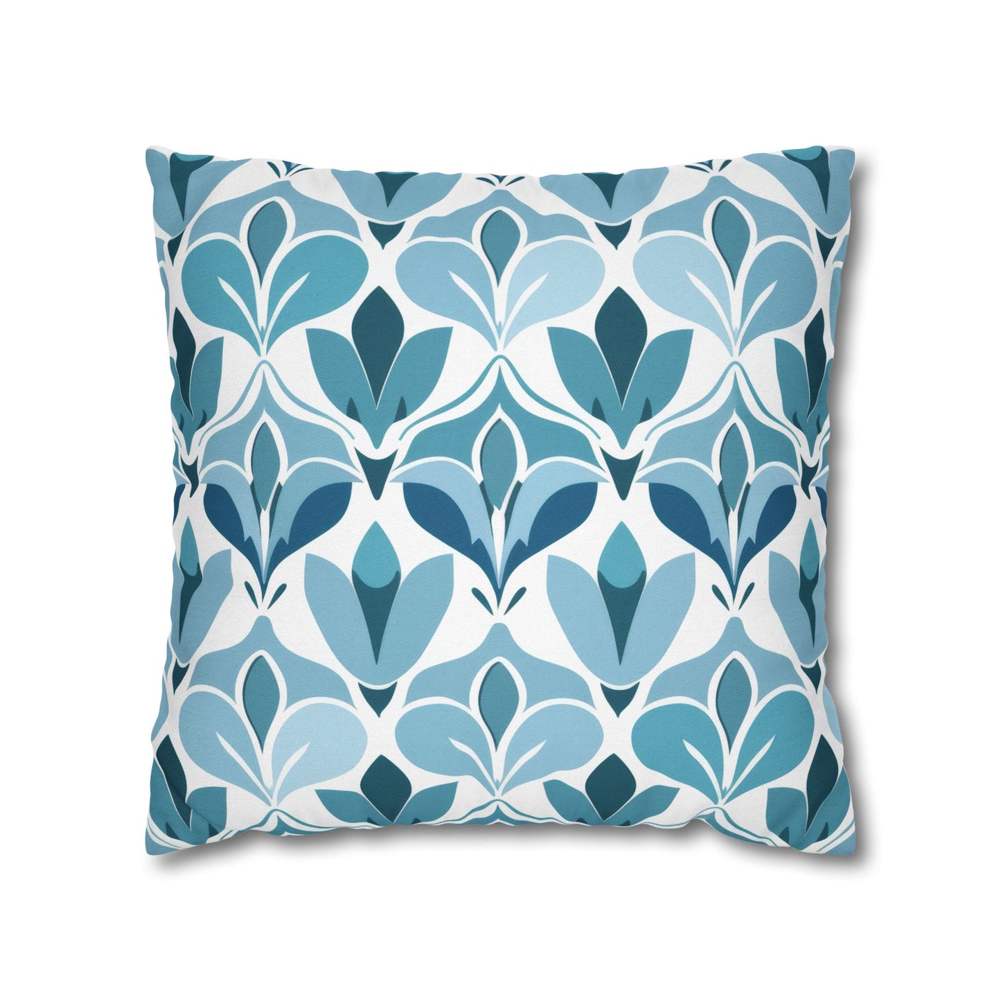 Elegant Floral Pattern in Shades of Aqua and Teal, Forming Graceful Botanical Motifs Spun Polyester Square Pillowcase 4 Sizes