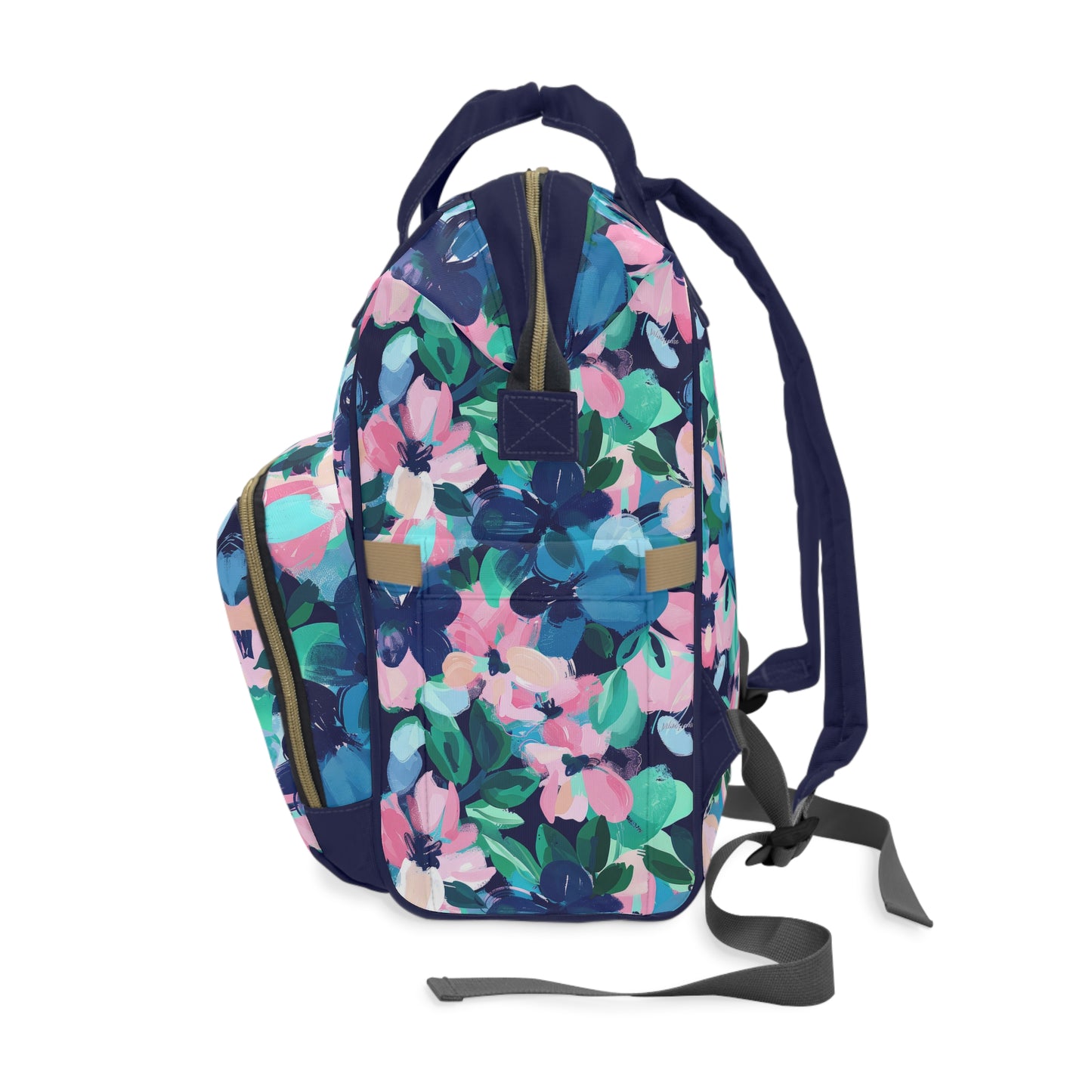 Tranquil Blooms: Muted Blue, Pink, and Green Watercolor Flowers Multifunctional Diaper Backpack