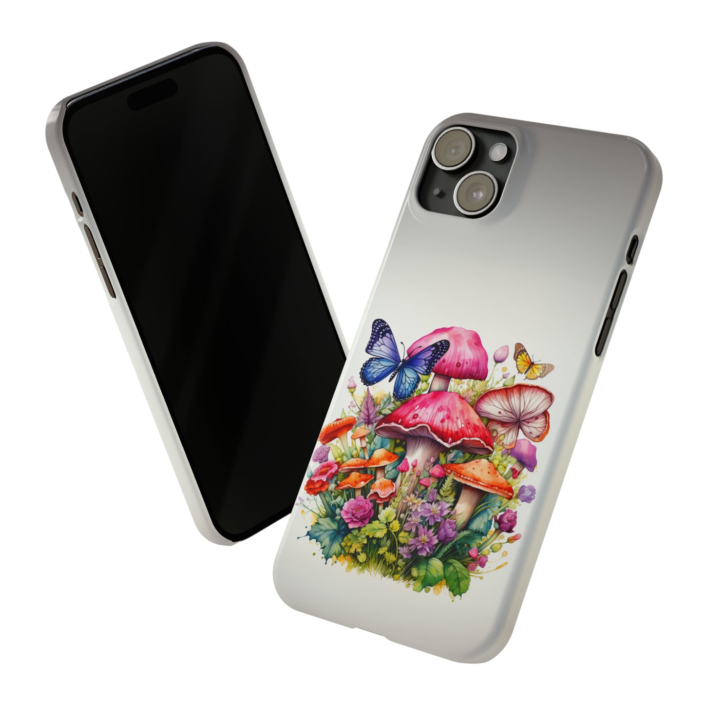 Magical Mushroom Oasis Where Flowers Bloom Amongst Butterflies Iphone 15-12 Slim Phone Case