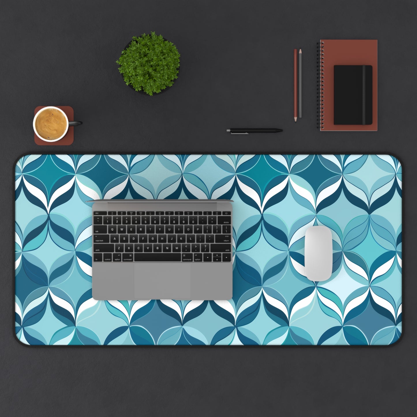 Modern Chic Aqua and Cream Geometric Pattern Extended Gaming Mouse Pad  Desk Mat  - 3 Sizes