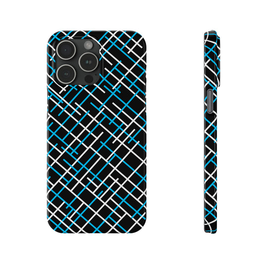 Abstract Lines in Blue & White Iphone 15-12 Slim Phone Case