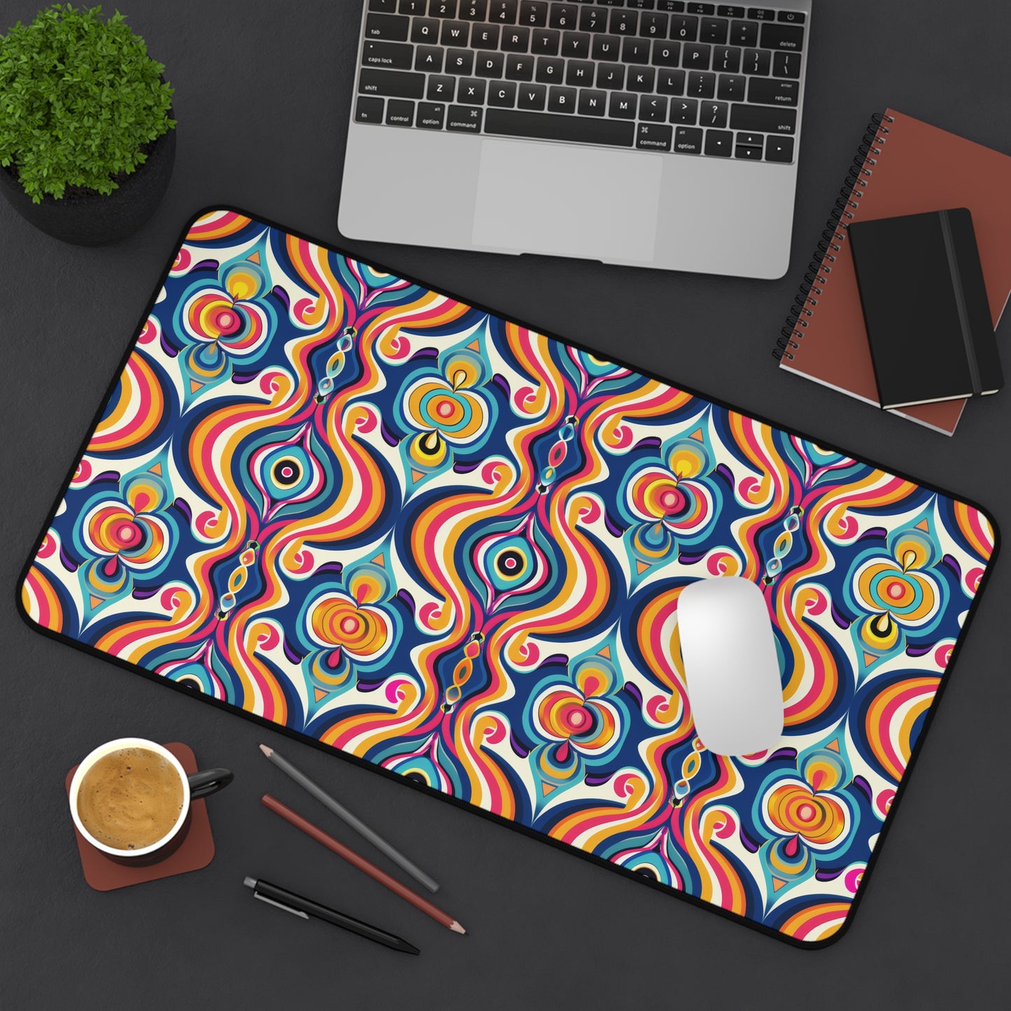 Vibrant Retro Waves with Colorful Geometric Pattern Extended Gaming Mouse Pad  Desk Mat  - 3 Sizes