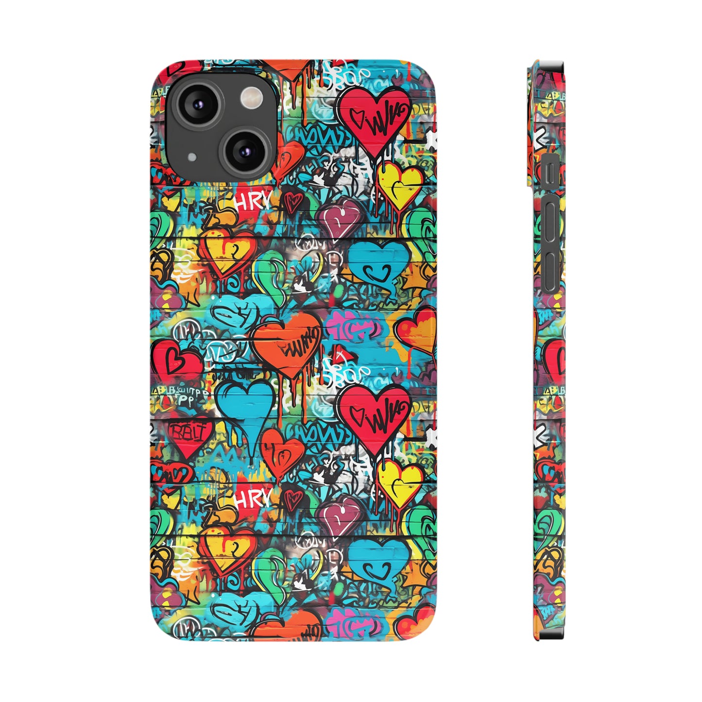 Street Art Graffiti Hearts Design Iphone 15-12 Slim Phone Case