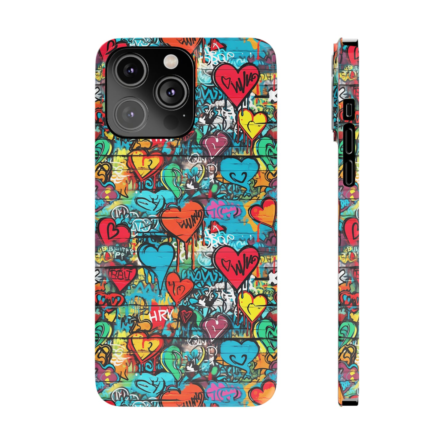 Street Art Graffiti Hearts Design Iphone 15-12 Slim Phone Case