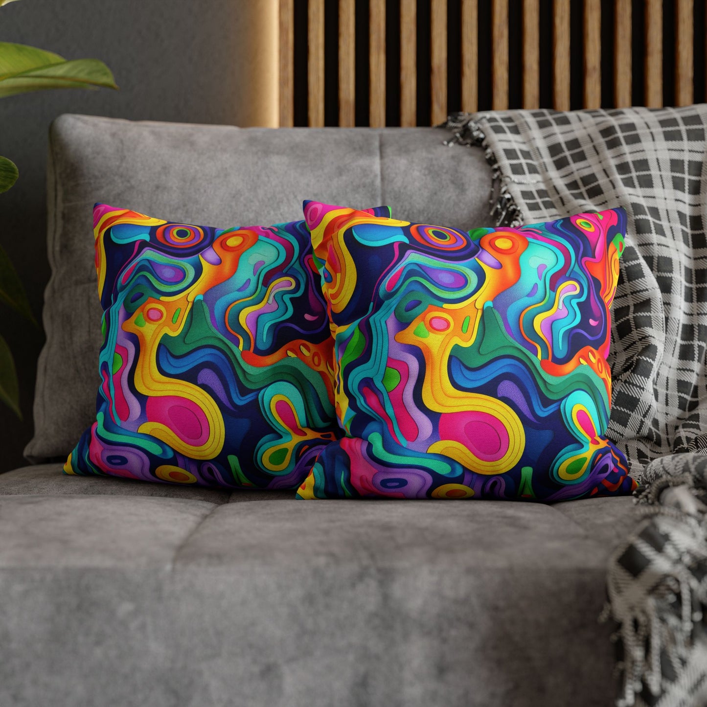 Vibrant Dreamscape of Psychedelic Paper Cut-Out Waves in Vivid Colors Polyester Square Pillowcase 4 Sizes