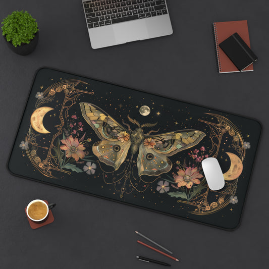 Lunar Moth Symphony with Moonlit Florals and Ethereal Glow Extended Gaming Mouse Pad  Desk Mat  - 3 Sizes