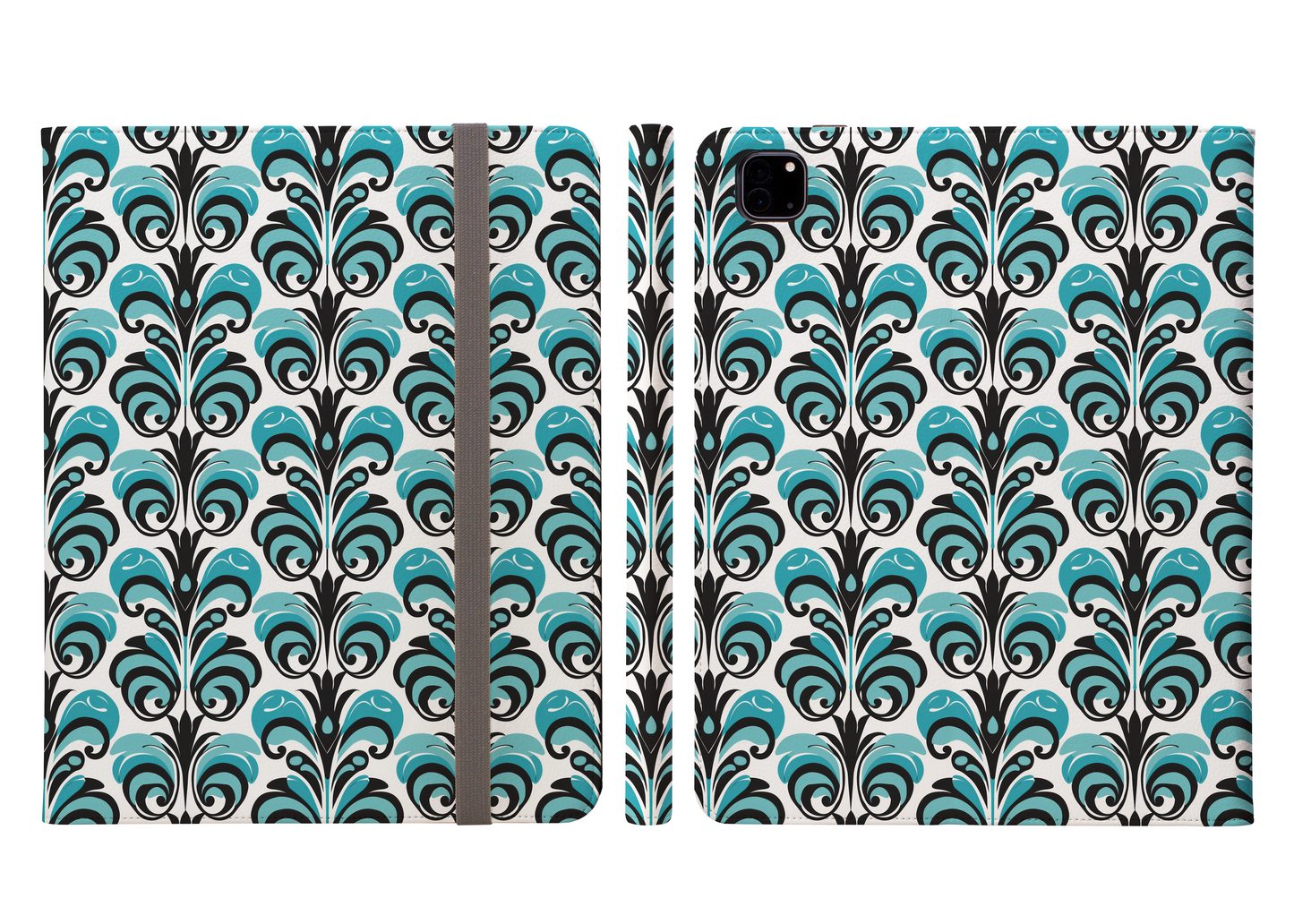 Vintage Blue & Black Swirl Pattern Ipad Pro 11 & Pro 12.9 Protective Case and Pencil Holder