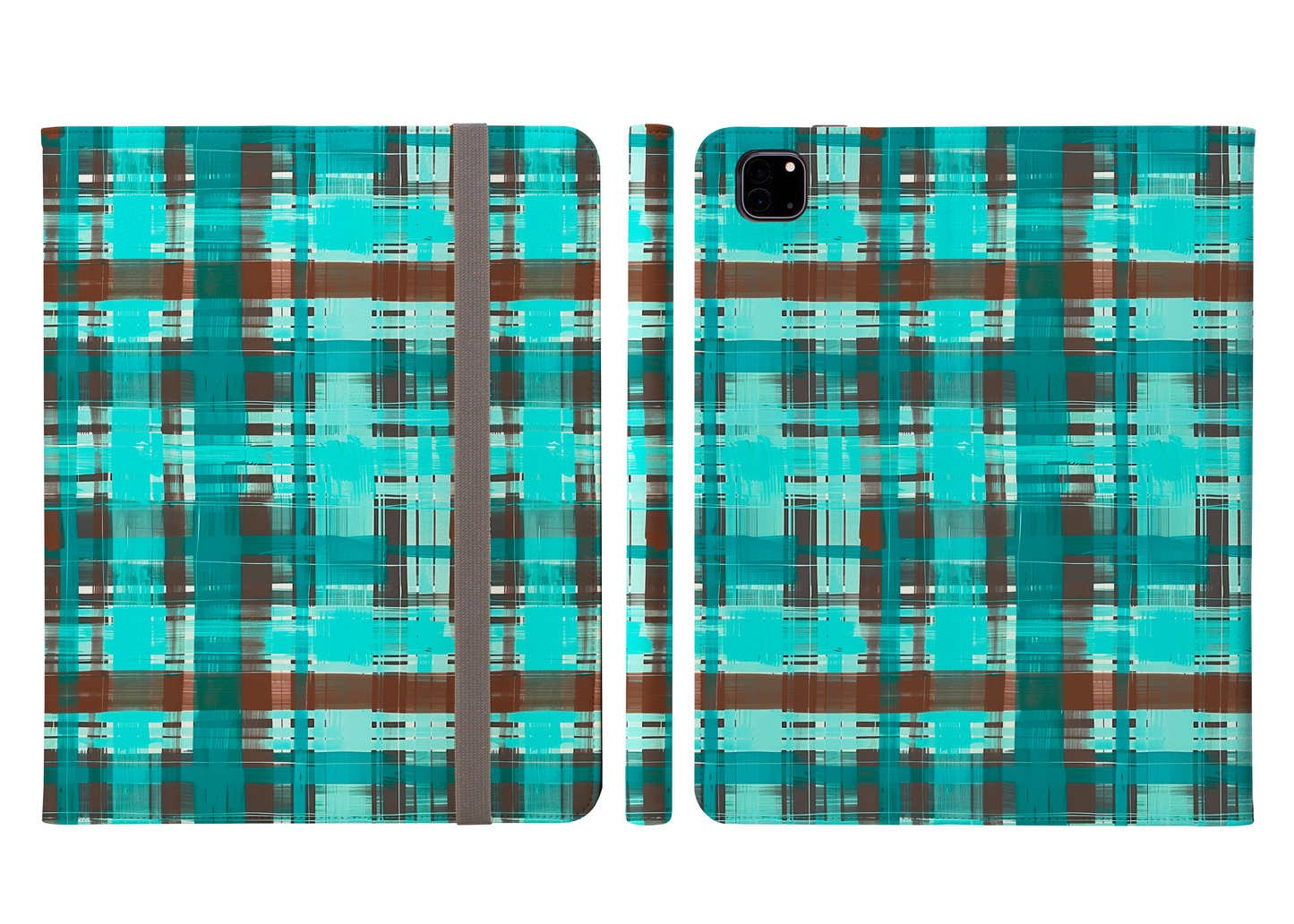 Bold Abstract Watercolor Plaid in Shades of Green and Brown Protective iPad Pro 11 & Pro 12.9 Protective Case and Pencil Holder