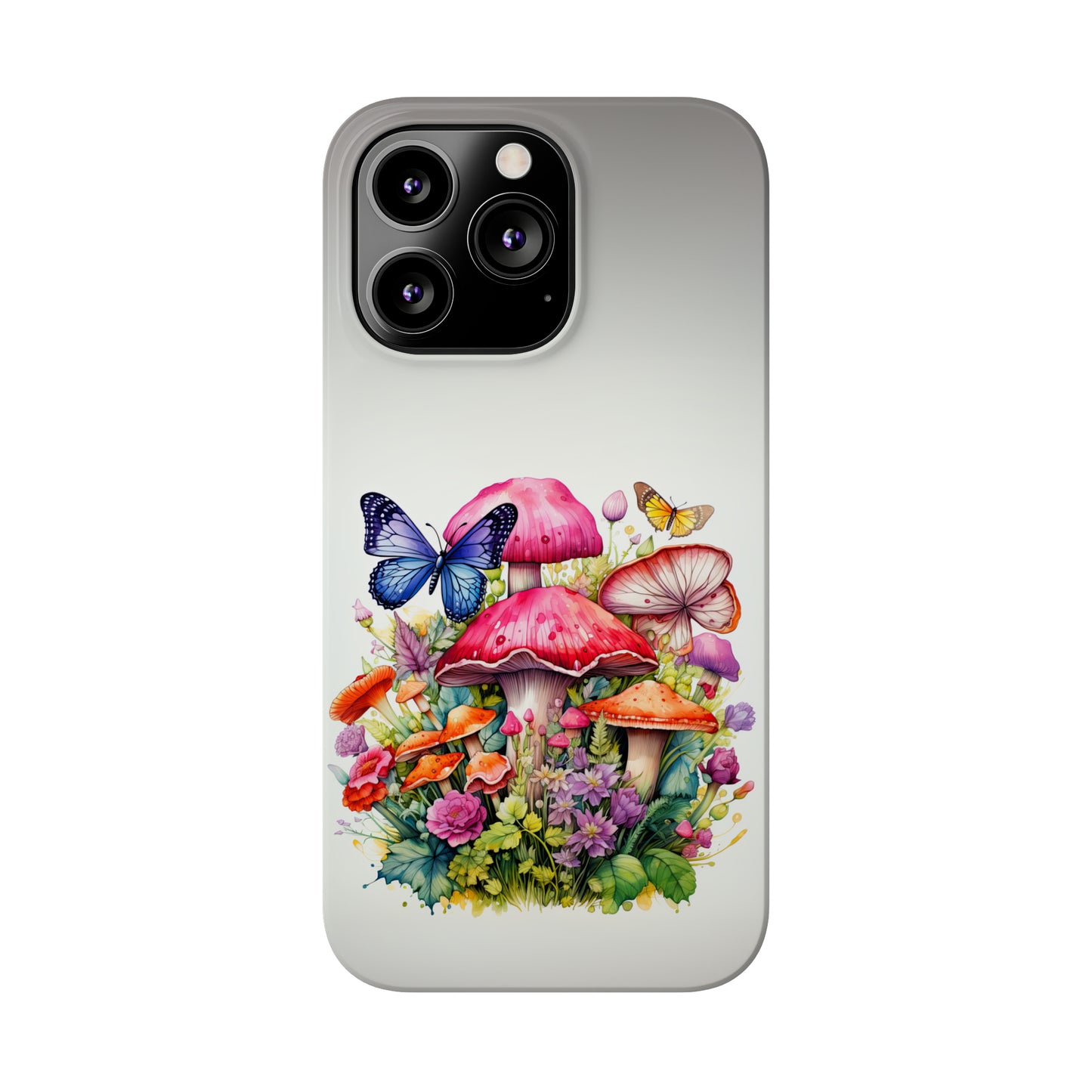 Magical Mushroom Oasis Where Flowers Bloom Amongst Butterflies Iphone 15-12 Slim Phone Case