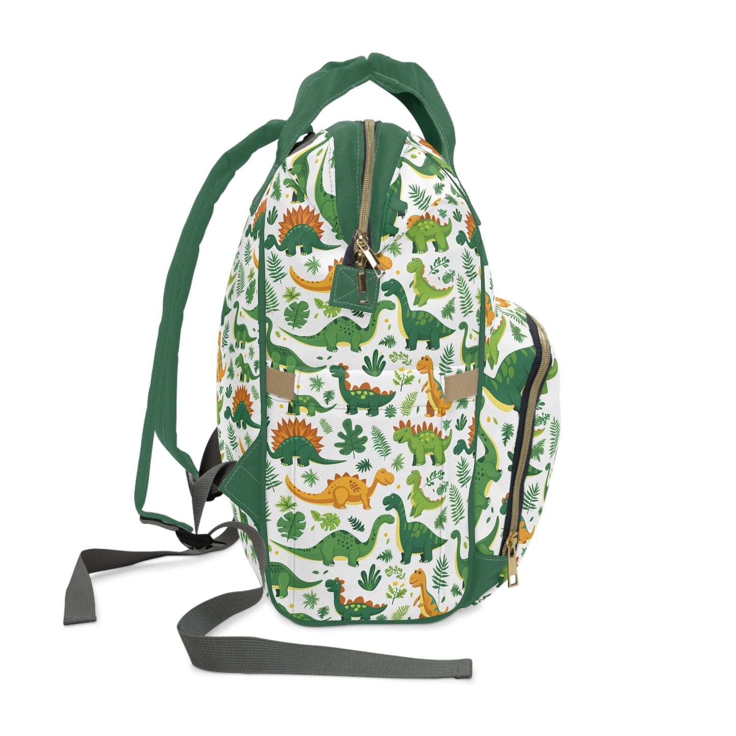 Jurassic Joy: Playful Dinosaurs in Lush Greens and Deep Golds Multifunctional Diaper Backpack