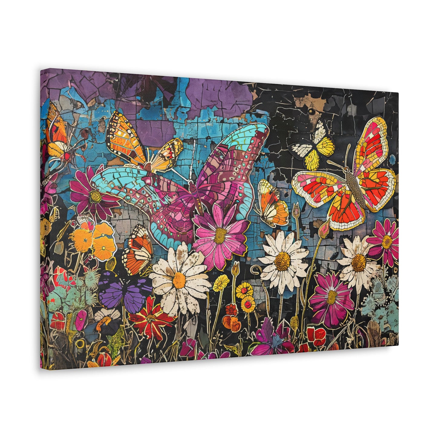 Vibrant Pop Art Garden: Butterfly & Daisy Floral Fantasy Canvas Gallery  - 3 Sizes