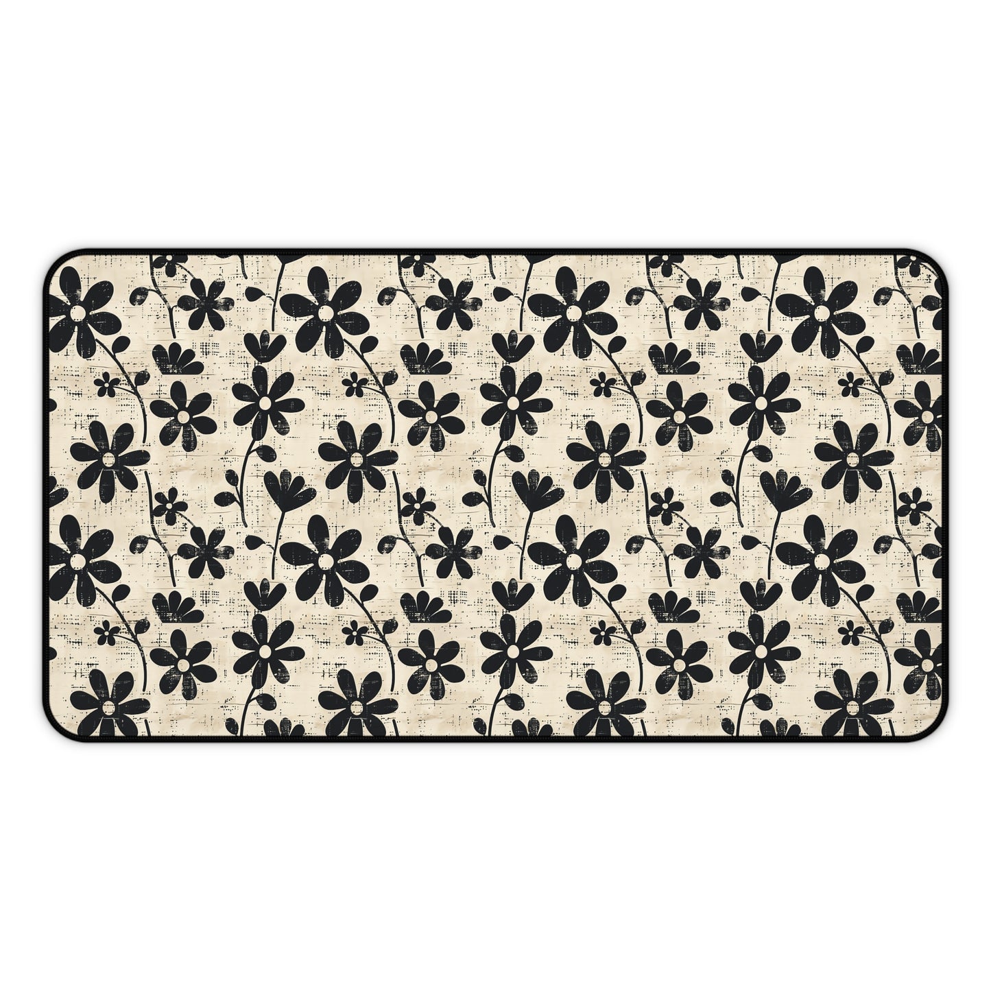 Distressed Black Floral on Beige Background Extended Gaming Mouse Pad  Desk Mat  - 3 Sizes