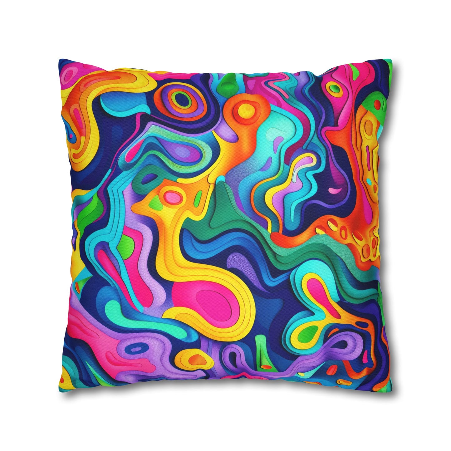 Vibrant Dreamscape of Psychedelic Paper Cut-Out Waves in Vivid Colors Polyester Square Pillowcase 4 Sizes