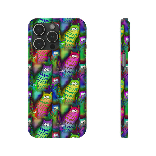 Neon Rainbow Cartoon Cats Iphone 15-12 Slim Phone Case