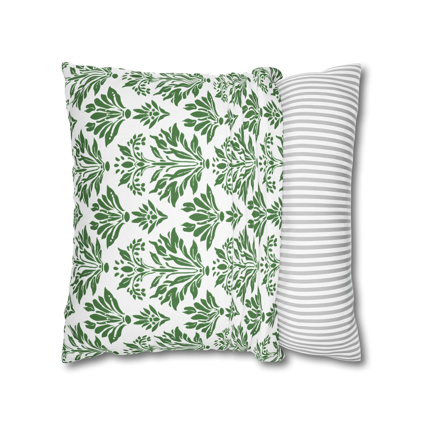 Green Floral Indian Block Print Pattern Spun Polyester Square Pillowcase 4 Sizes