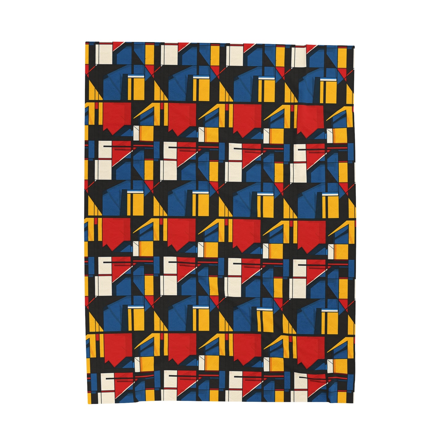 Mondrian-Inspired Bold Primary Colors and Black Lines Abstract Velveteen Plush Blanket 3 Sizes