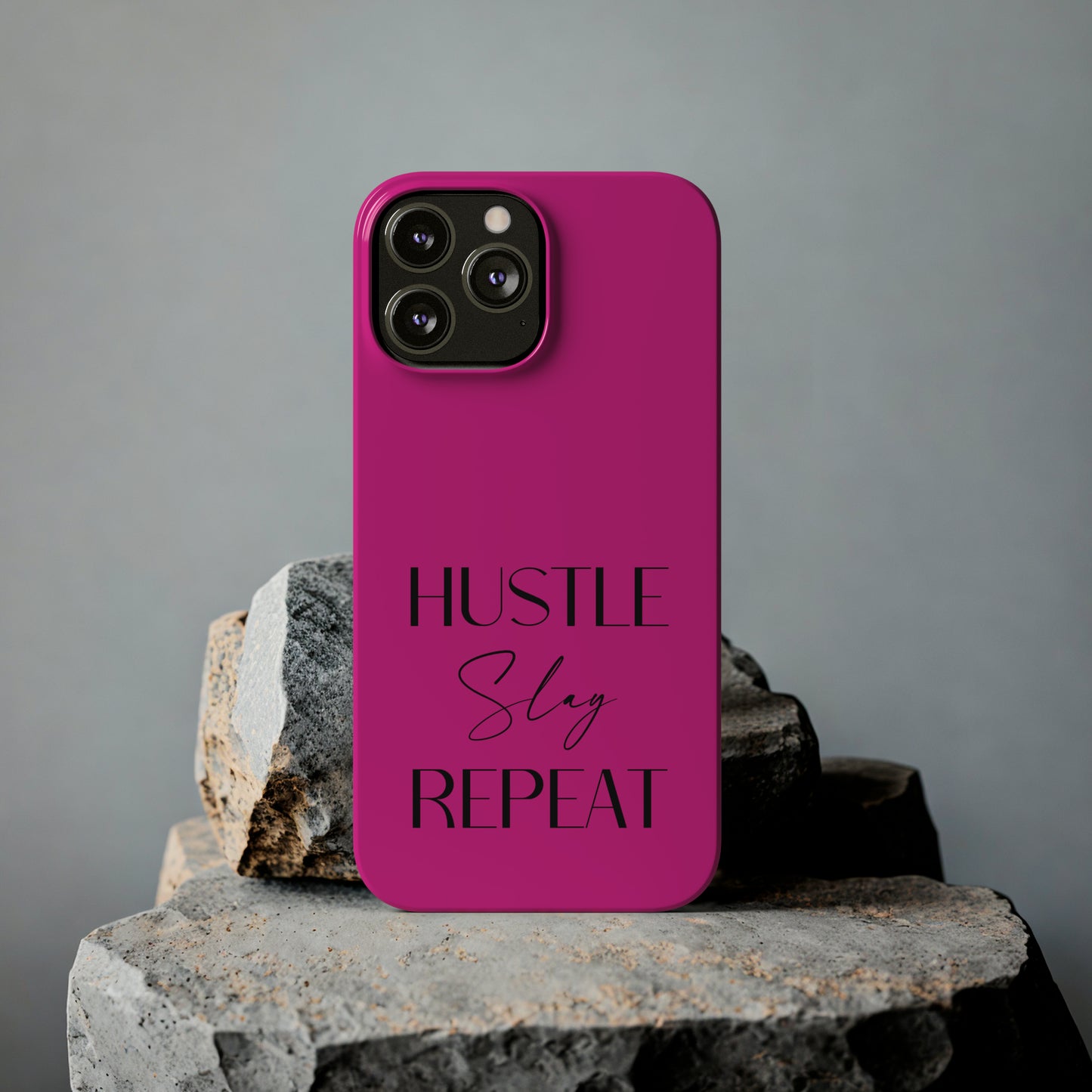 Pink & Black - Hustle Slay Repeat Iphone 15-12 Slim Phone Case