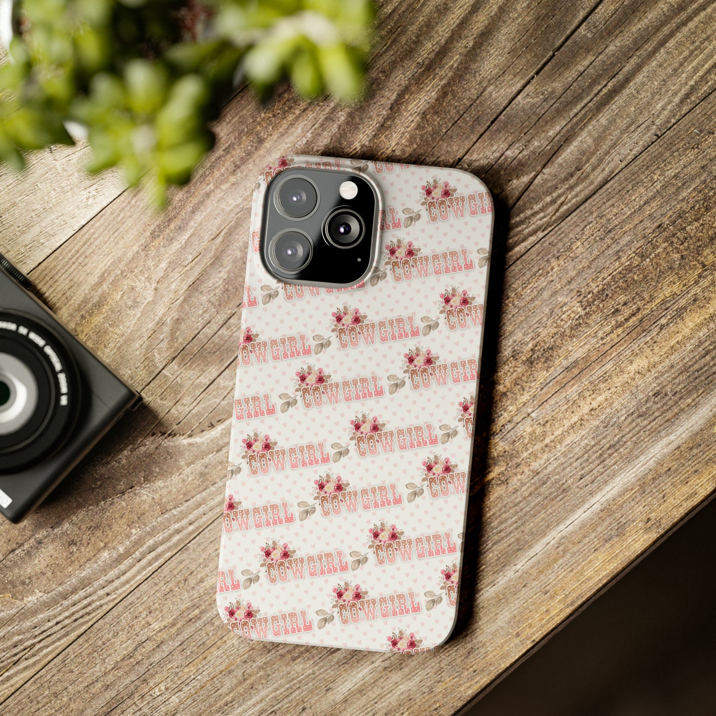 Pink Cowgirl and Flowers Iphone 15-12 Slim Phone Case