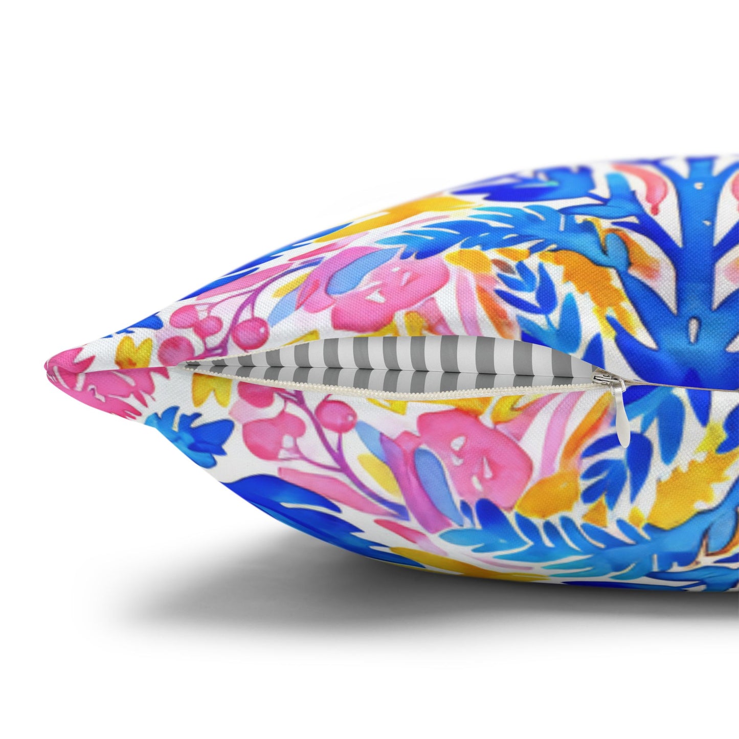 Tropical Watercolor Blooms in Vibrant Pinks and Blues Spun Polyester Square Pillowcase 4 Sizes