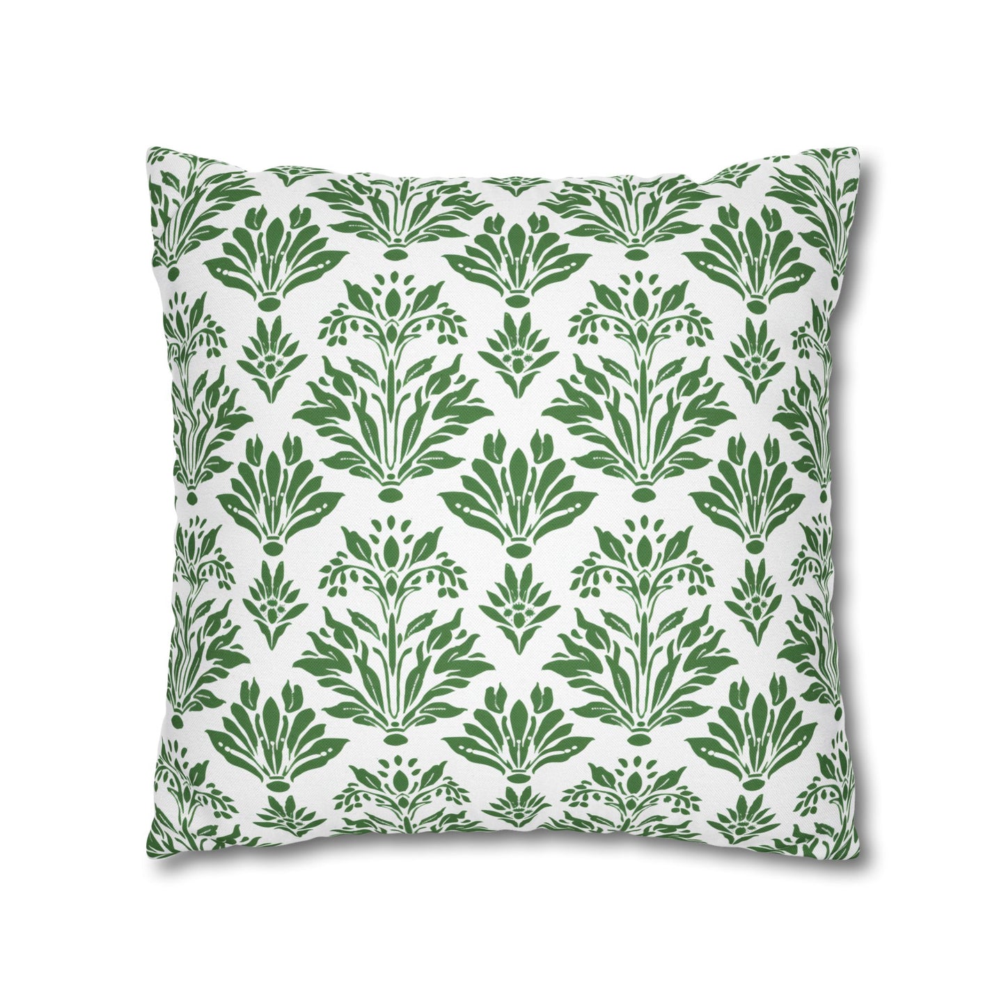 Green Floral Indian Block Print Pattern Spun Polyester Square Pillowcase 4 Sizes