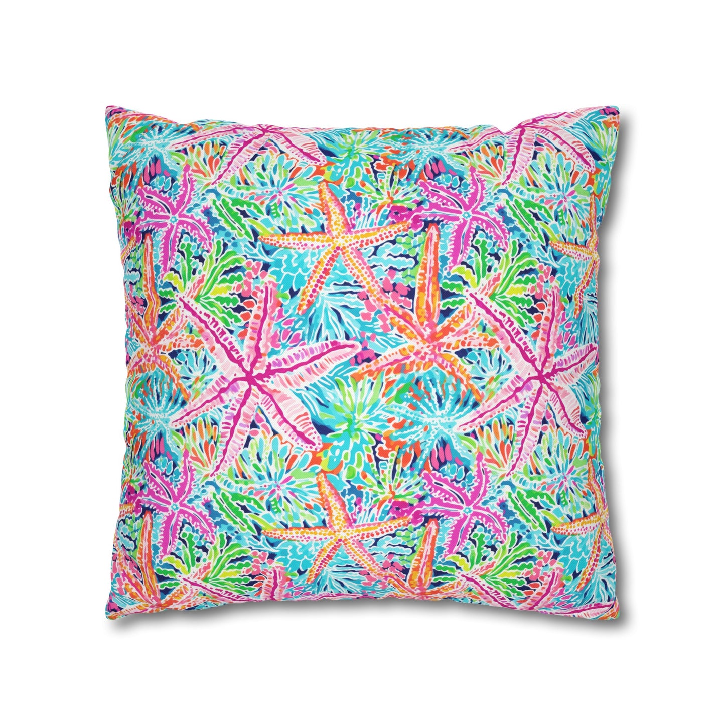 Oceanic Opulence: Vibrant Watercolor Starfish in a Sea of Color Spun Polyester Square Pillowcase 4 Sizes