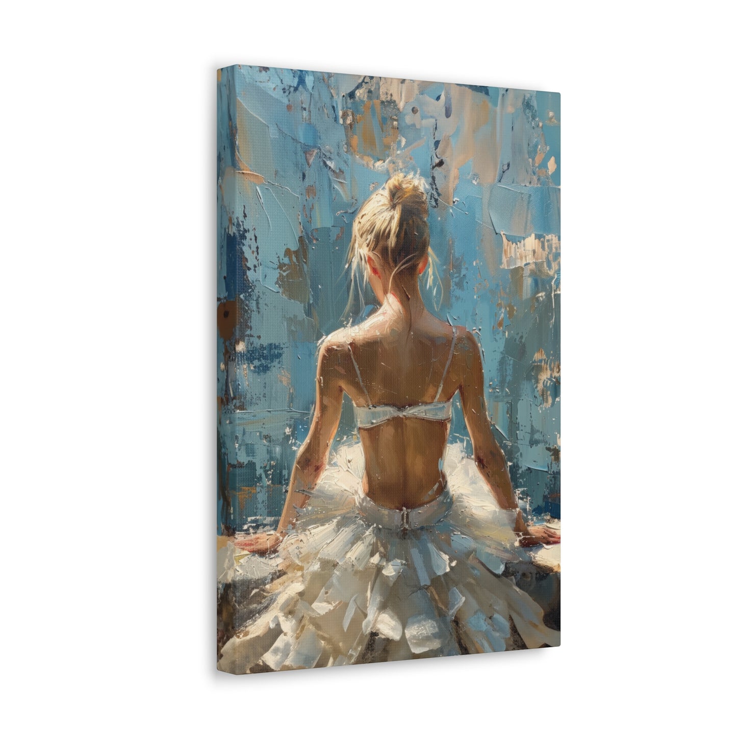 Sunlit Serenity Ballerina in White Dress, Bathed in Sunlight and Blue Skies with Back Turned Print on Canvas Gallery - 13 Sizes