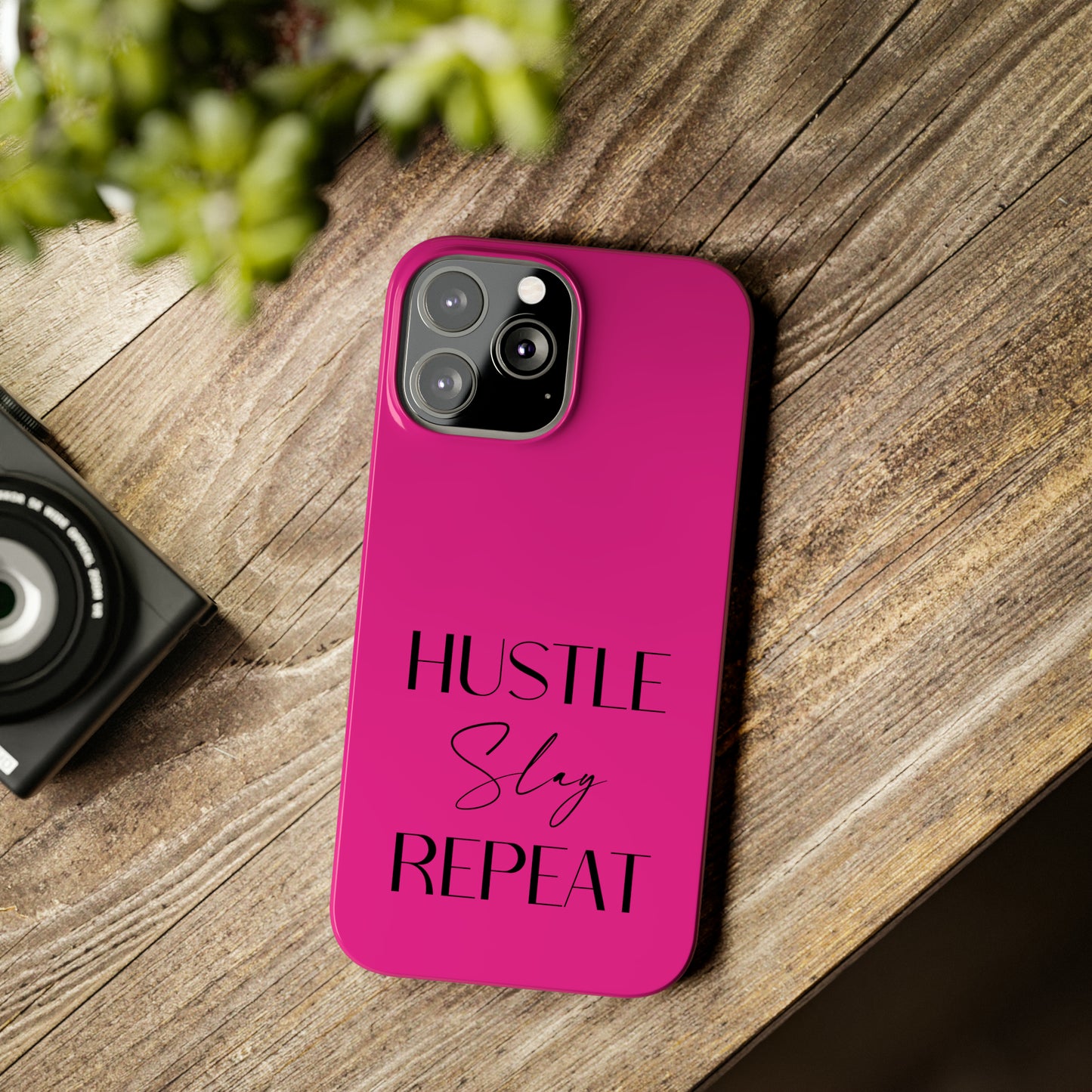 Pink & Black - Hustle Slay Repeat Iphone 15-12 Slim Phone Case