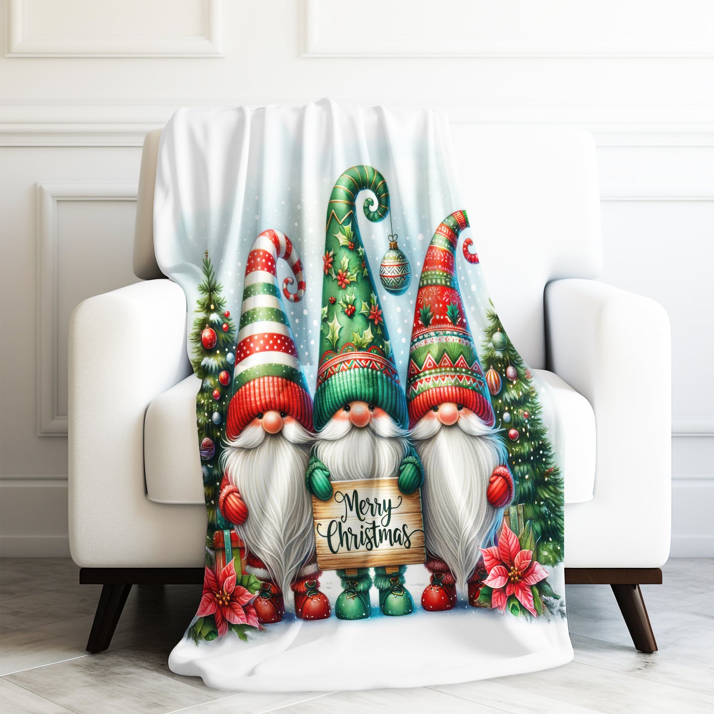 Gnomes Merry Christmas Velveteen Plush Blanket 3 Sizes