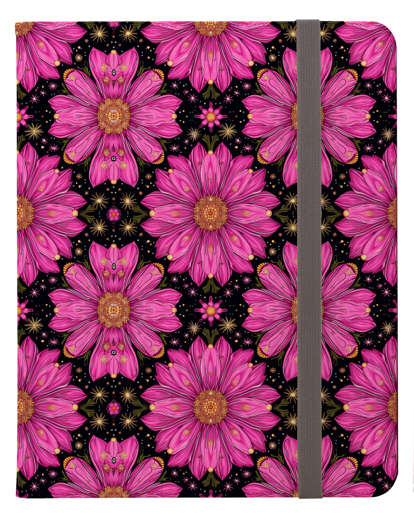 Stellar Vibrant Pink Flowers in Magical Starry Night Ipad Pro 11 & Pro 12.9 Protective Case and Pencil Holder