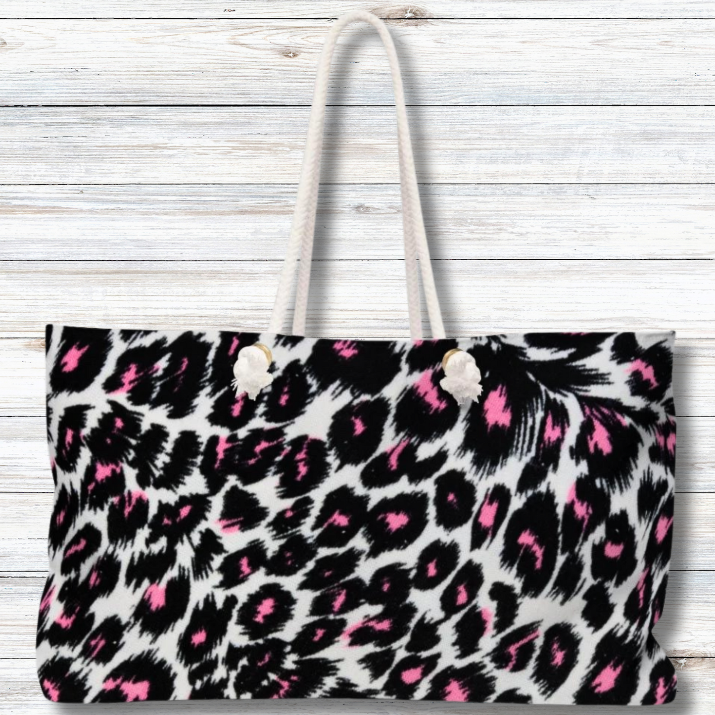 Fierce Femininity Pink and Black Leopard Print - Weekender Oversized Canvas Tote Bag 24" × 13"