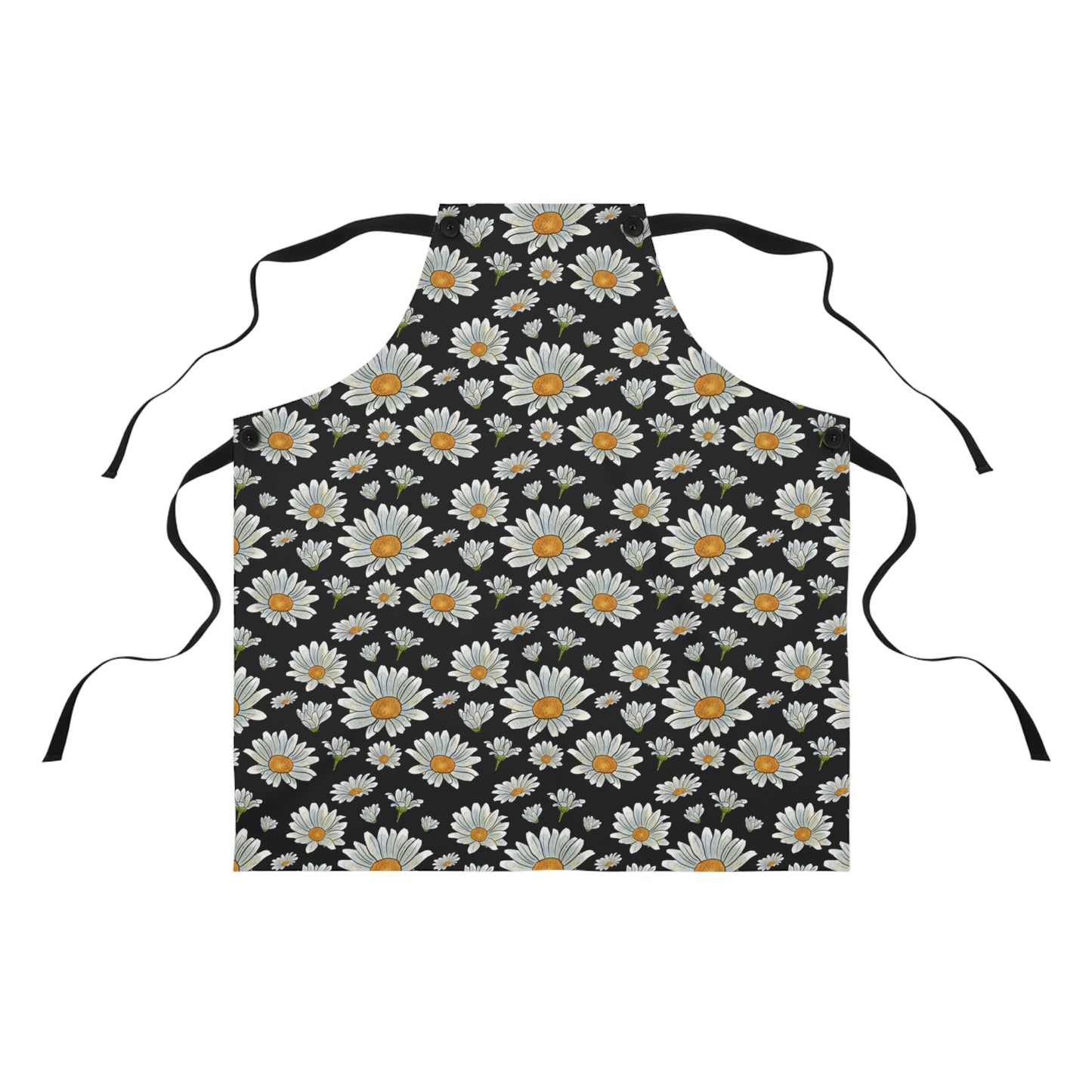 Large Watercolor Summer Daisies Blooming Against a Bold Black Background - Kitchen Chef Apron