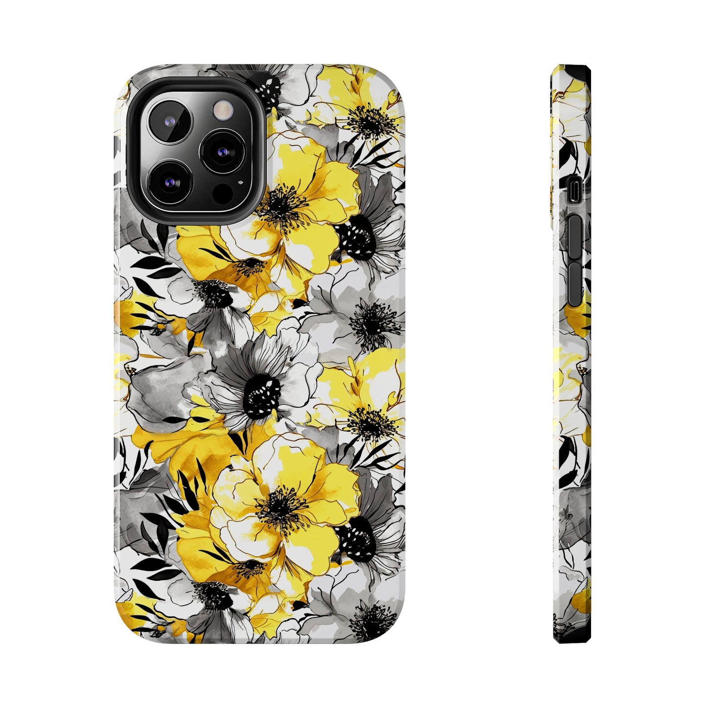 Soothing Radiance: Large Yellow and Grey Watercolor Flower Design Iphone Tough Phone Case