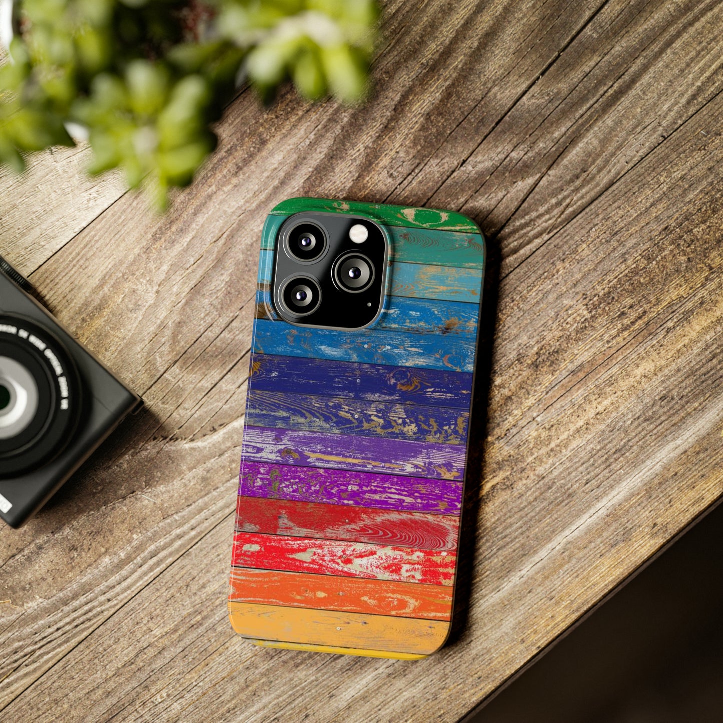 Rainbow Wood Planks Iphone 15-12 Slim Phone Case