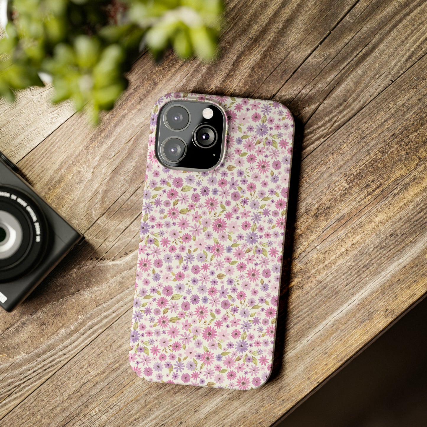 Pink and Purple Flower Design Iphone 15-12 Slim Phone Case