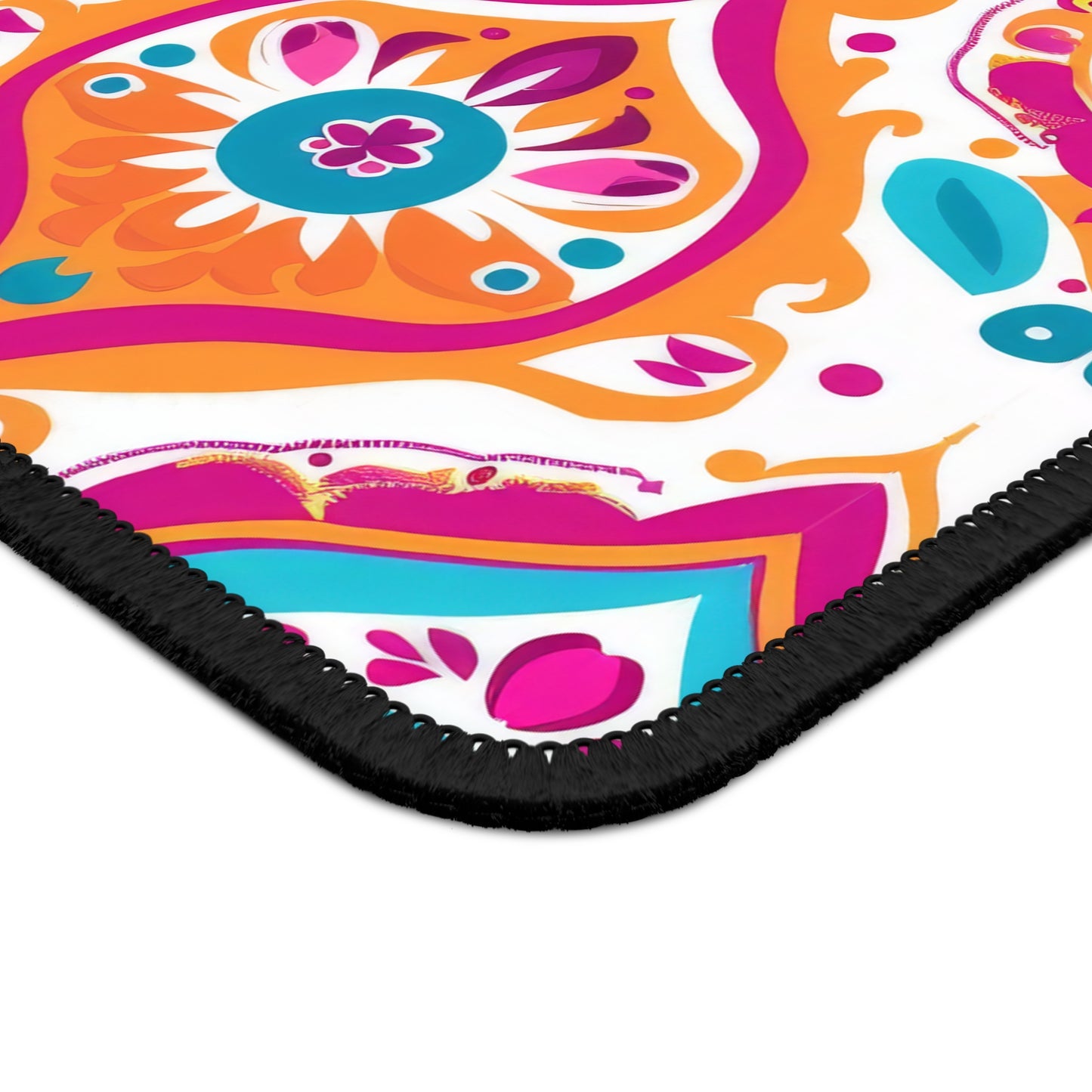 Bohemian Rapture of Floral Harmony in Lush Tangerine and Cerulean Gaming Mouse Pad with Finished Edges