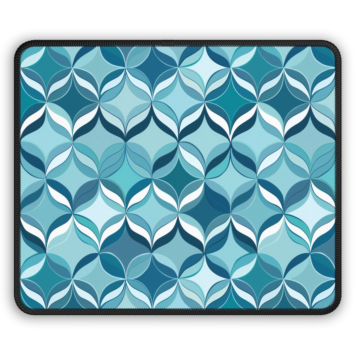 Modern Chic Aqua and Cream Geometric Pattern Mouse Pad with Finished Edges