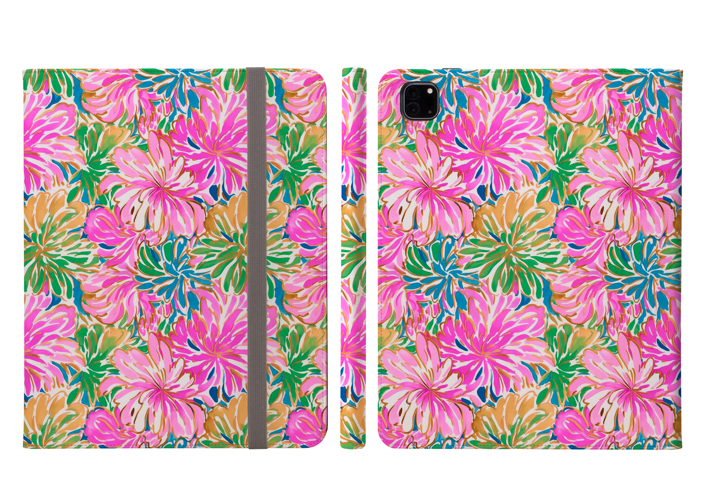 Pastel Bouquet: Large Blooms of Pink, Gold, and Blue in Watercolor Protective iPad Pro 11 & Pro 12.9 Protective Case and Pencil Holder