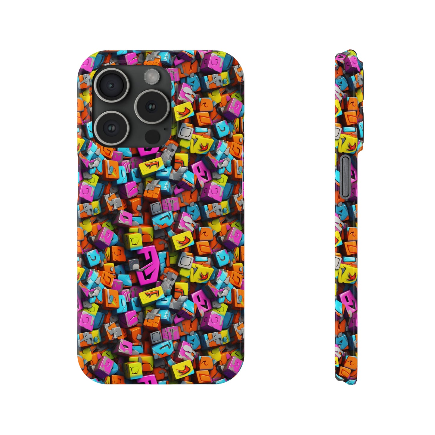 3D Abstract Colorful Block Design Iphone 15-12 Slim Phone Case