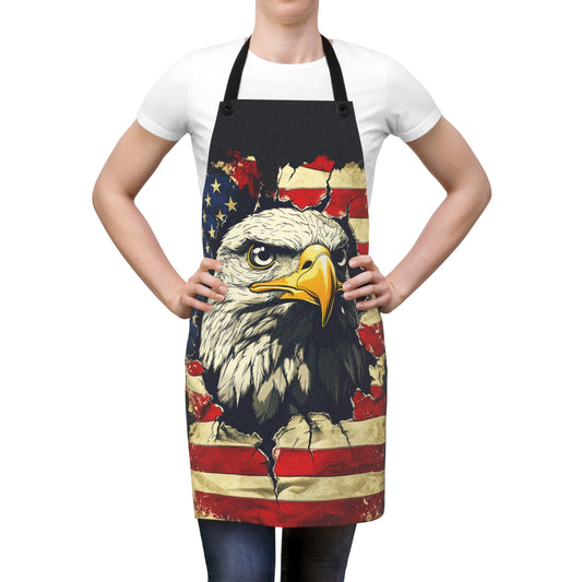 Bold Patriotism American Bald Eagle and Tattered American Flag Kitchen Chef Apron