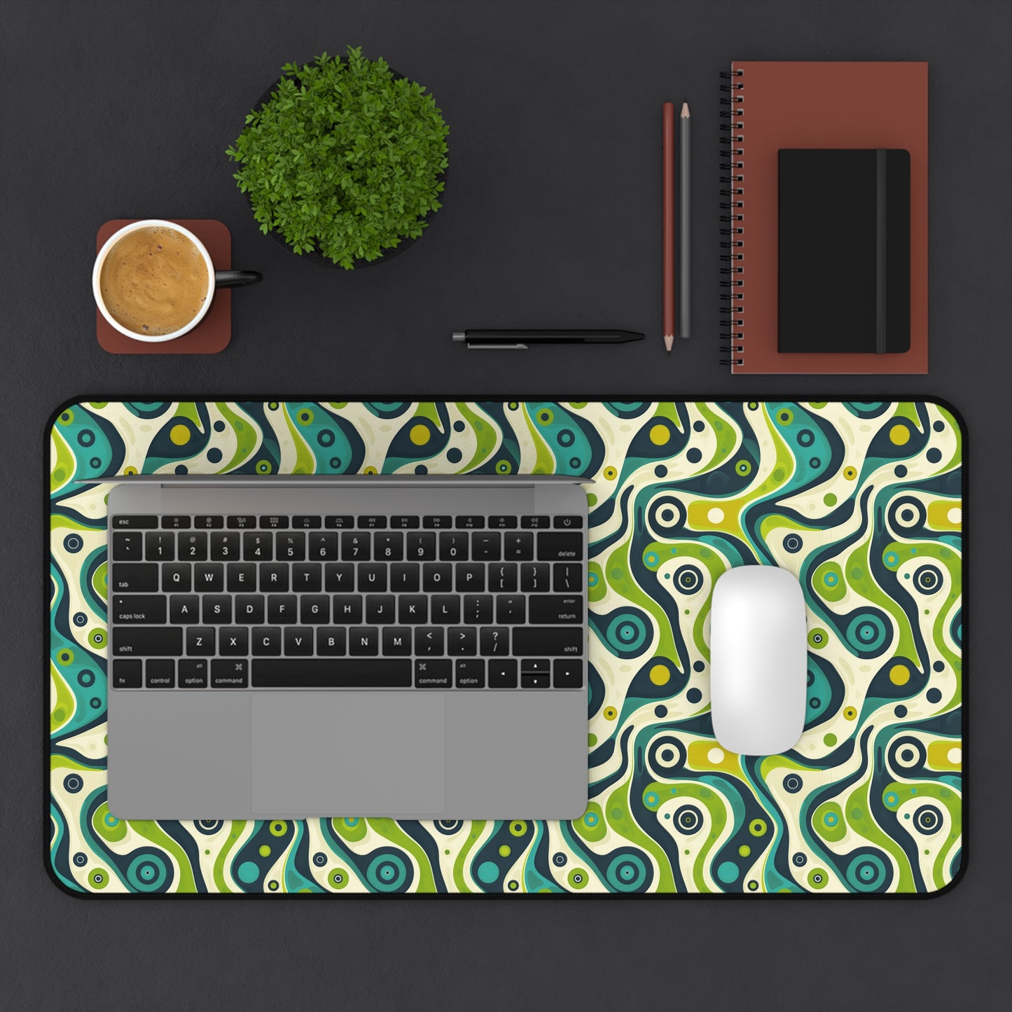 Groovy Retro Greens and Blues Abstract Waves Extended Gaming Mouse Pad  Desk Mat  - 3 Sizes