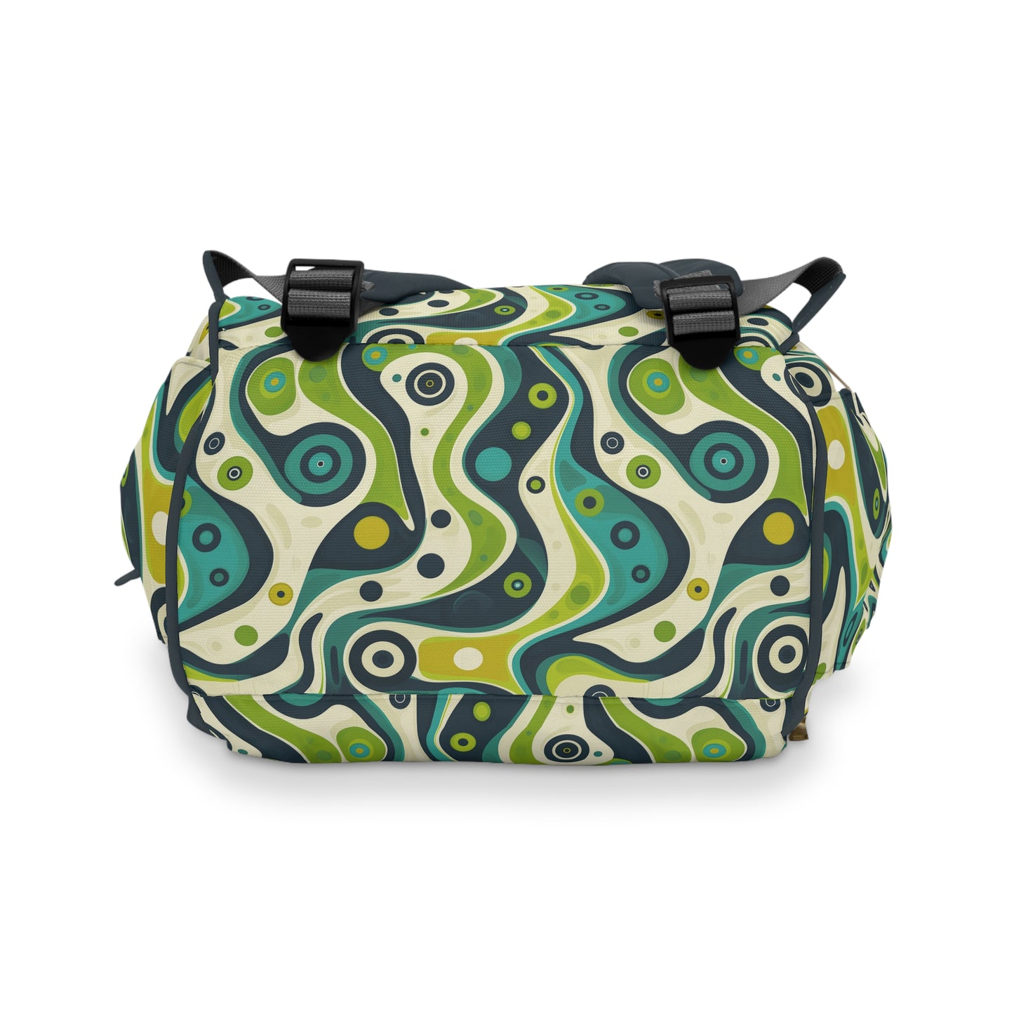 Groovy Retro Greens and Blues Abstract Waves Diaper Backpack