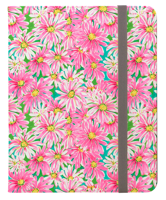 Springs Whisper Watercolor Pink Daisies Dancing on a Lush Green Stage Protective iPad Pro 11 & Pro 12.9 Protective Case and Pencil Holder